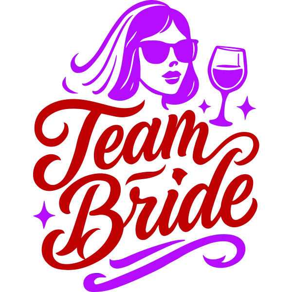 Design Team Bride — calligraphie rouge et violette