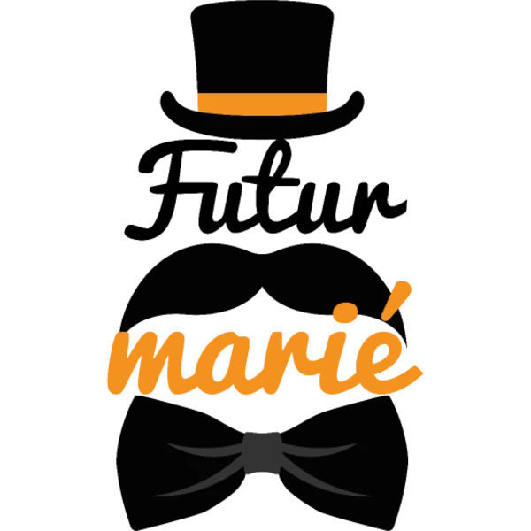 Design Futur marié — chapeau, moustache orange et nœud papillon