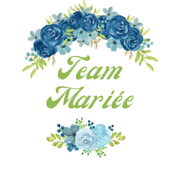 Design Team mariée — roses bleues et lettres vertes