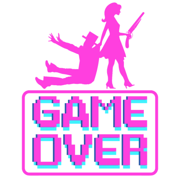 Design Game over — la mariée en fuite, pixel magenta