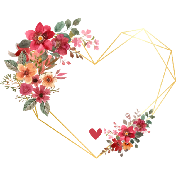 Design Team de la mariée — cœur doré géométrique et fleurs