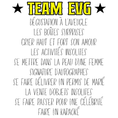 Design futur marié EVG — Team EVG — liste des défis, jaune