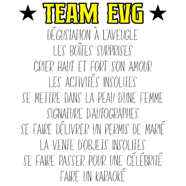 Design team du marié EVG — Team EVG — liste des défis, jaune