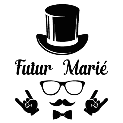 Design futur marié EVG — Futur marié — haut-de-forme, lunettes, moustache et mains rock