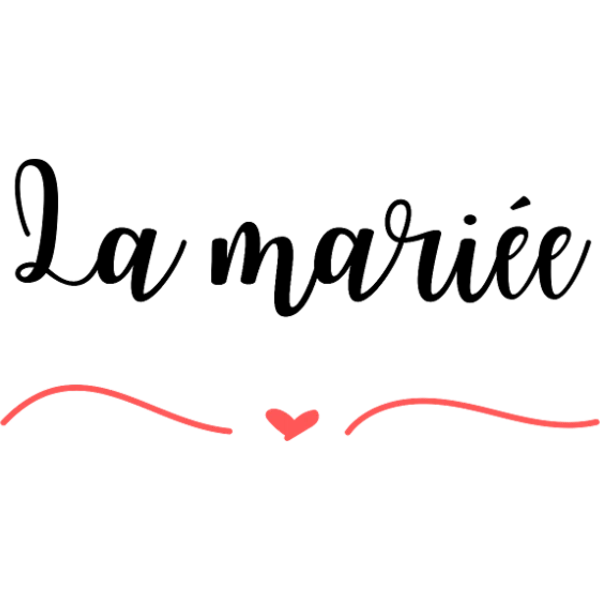 Design La mariée — calligraphie noire et cœur corail