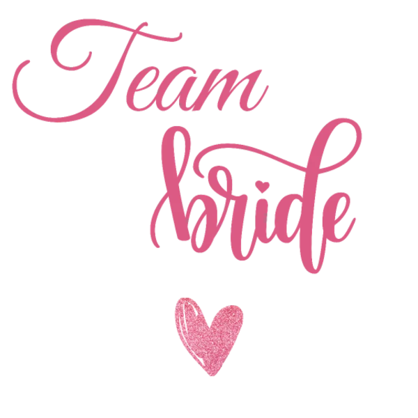 Design Team Bride — calligraphie rose et cœur pailleté