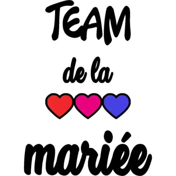 Design Team de la mariée — trois cœurs, lettres noires