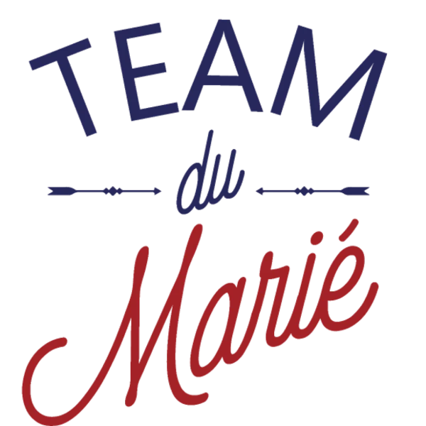 Design team du marié EVG — Team du marié — calligraphie rouge et bleue