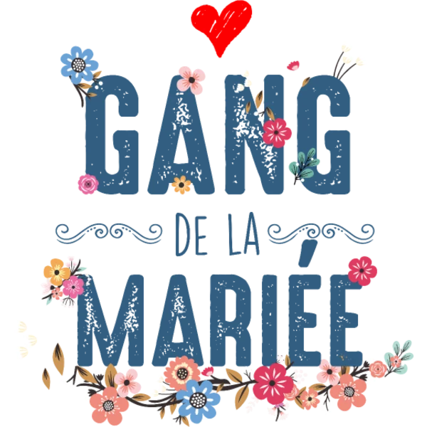 Design Gang de la mariée — lettres bleues et fleurs