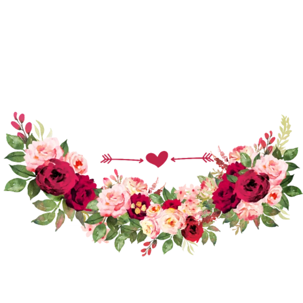 Design Team de la mariée — guirlande de roses, lettres blanches