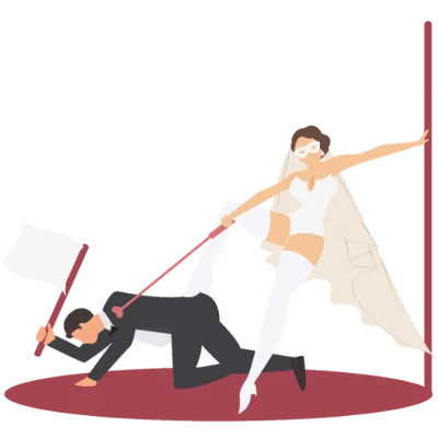 Design témoin et demoiselle d'honneur — Game over — la mariée tire le marié, illustration