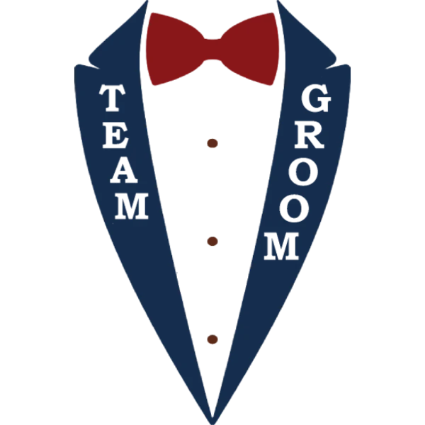 Design Team Groom — smoking bleu et nœud papillon rouge