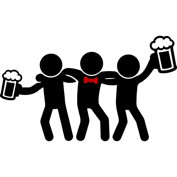 Design team du marié EVG — Trois copains aux chopes — nœuds papillons rouges