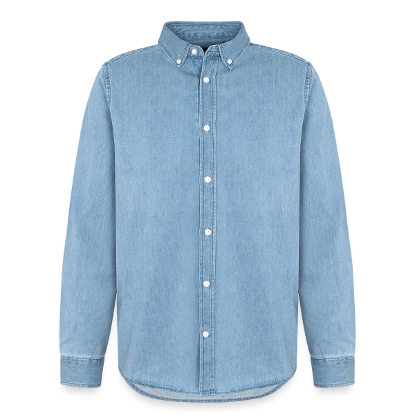 L’équipe de beuverie du marié sur Chemise en denim homme bio Stanley/Stella, bleu clair délavé